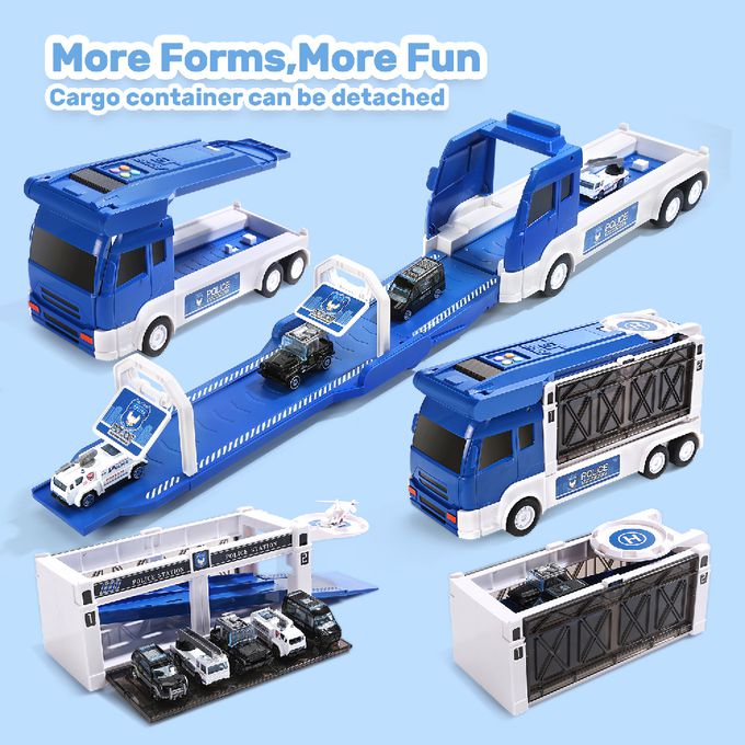 CuteStone - 兒童聲光變形警察運輸車套裝玩具20件組(福利品盒損出清)