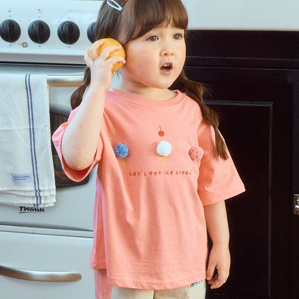 First Blue 球球甜筒純棉短袖上衣-粉