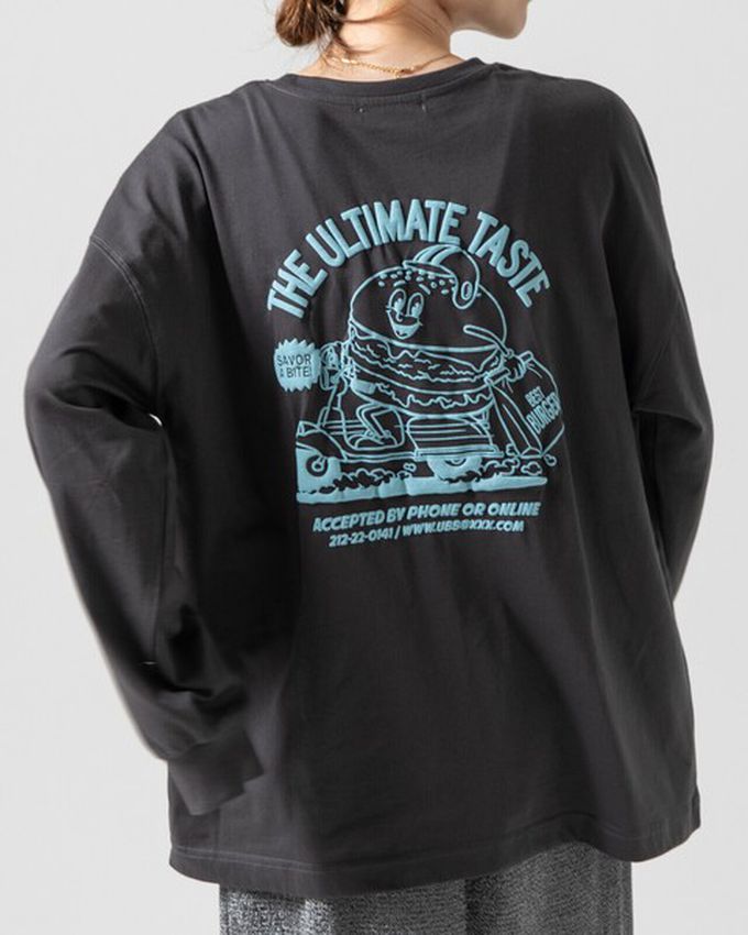 日本 gleam - 俏皮美式漢堡泡棉印花長袖T恤-白x綠