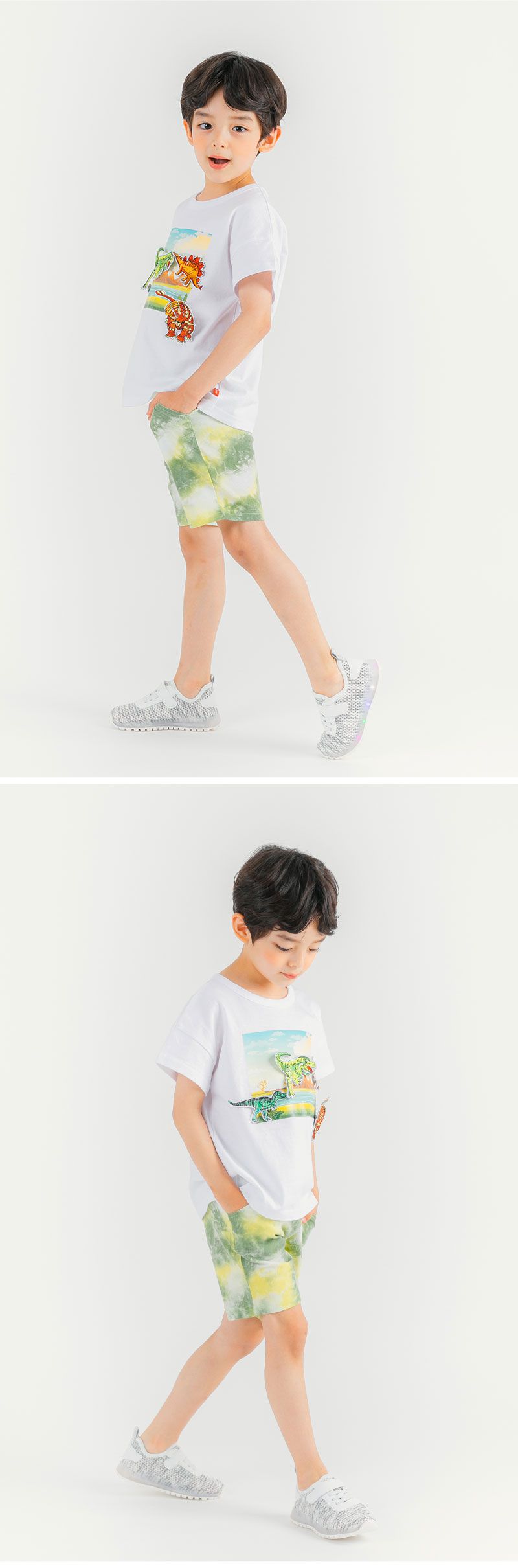 韓國 OZKIZ - 恐龍魔鬼氈探險短袖套裝