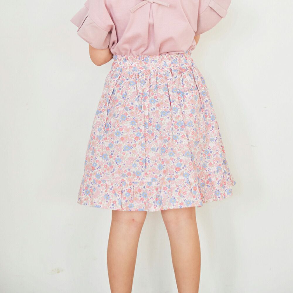 日本 evercloset - 小清新印花鬆緊圓裙(有打底褲)-小花-黃