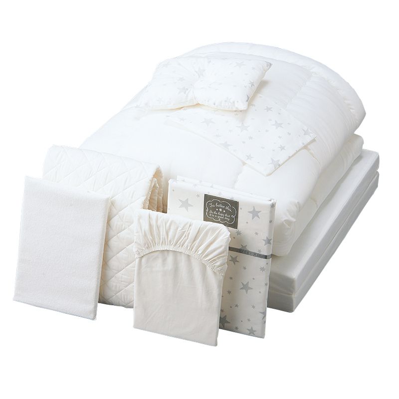 akachan honpo - 幼兒棉被組-米白色-棉被95×120cm+被套102×128cm+床墊70×120cm+床包70×120cm+枕頭20×28cm+枕頭套22×30cm+防水墊70×120cm+保潔墊70×120cm