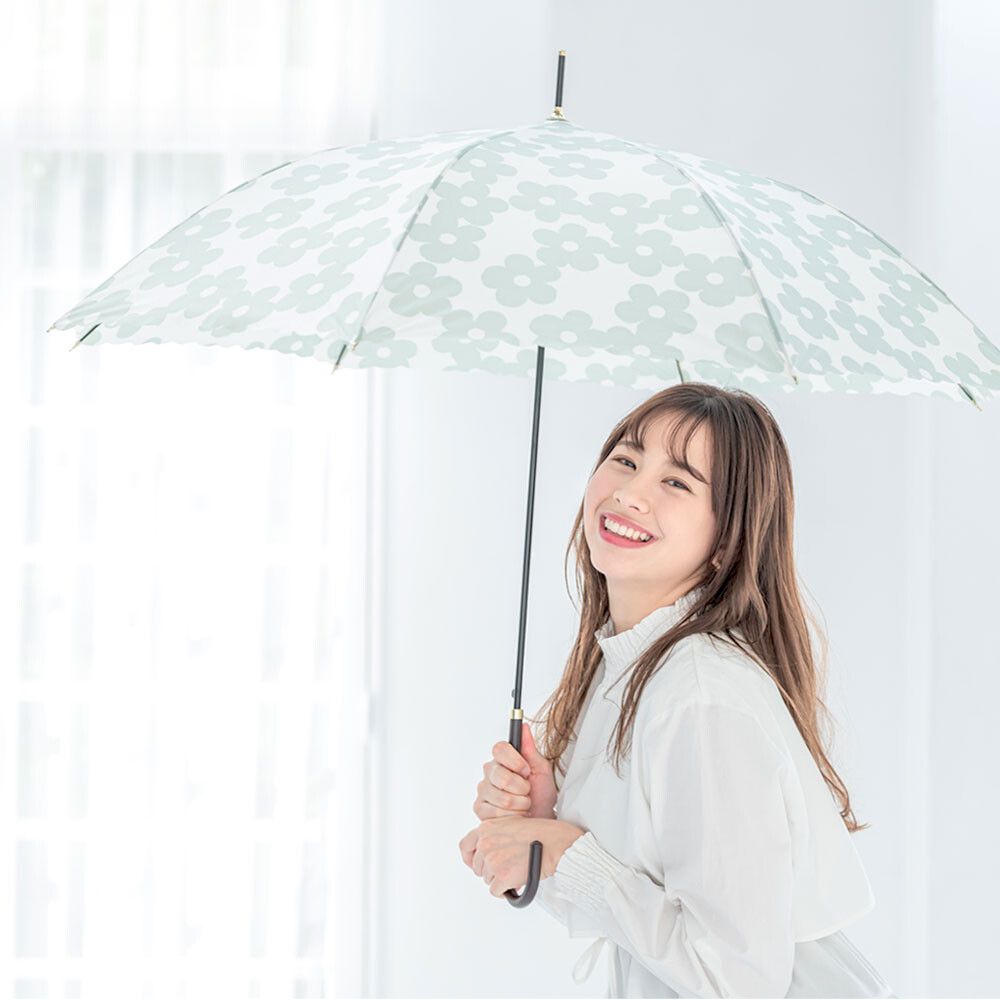日本中谷 - 北歐花花直傘/雨傘-卡其 (傘骨60cm)