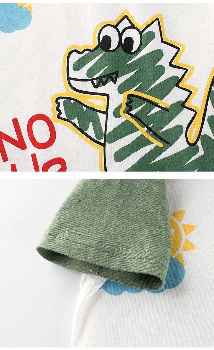 短袖棉T-塗鴉恐龍-白+綠