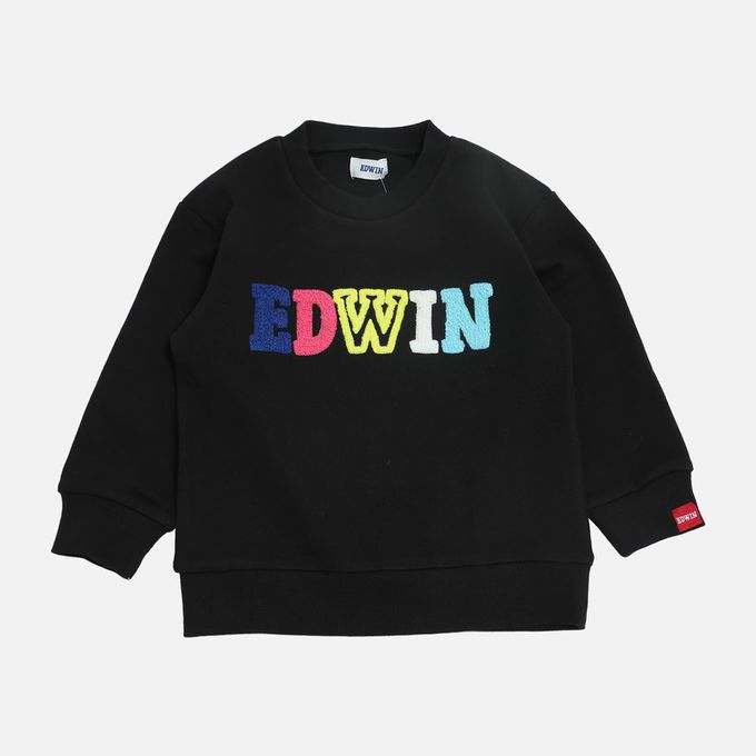 日本 Chil2 - EDWIN聯名 純棉裏毛長袖上衣-彩色logo-黑
