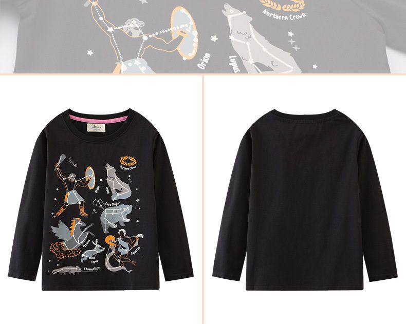 Jumping meters - 夜光圓領棉質長袖上衣-星座圖騰-黑色