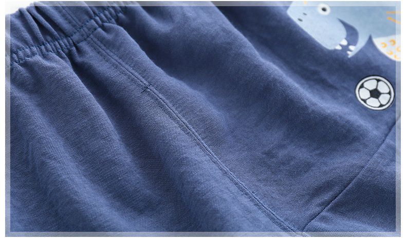 立體圖樣束口長褲/防蚊褲-恐龍踢足球-深藍色