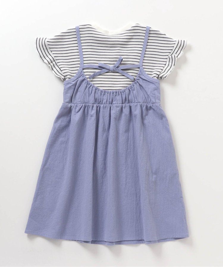 日本 apres les cours - 成熟又可愛的假二件綁帶洋裝-米黃-藍小花