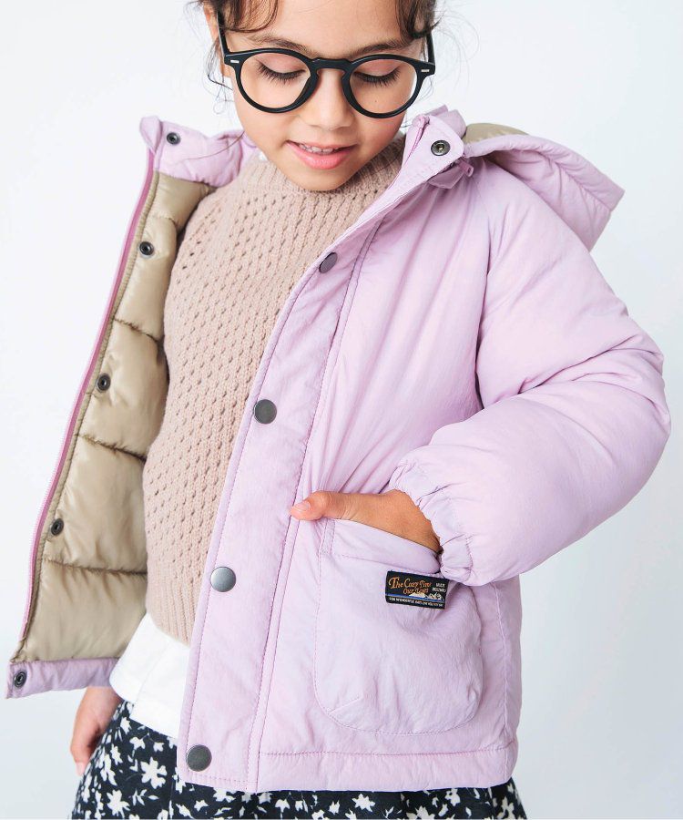 日本 BREEZE - 鋪棉保暖連帽外套-異色拼接-綠x藍