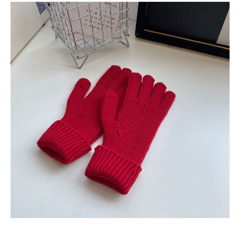 可觸控針織長款手套-杏色 (均碼)