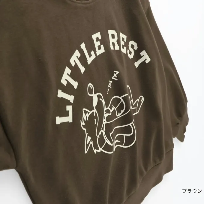 日本 BRANSHES - 百搭印花縮口長袖上衣-英文LOGO-燕麥