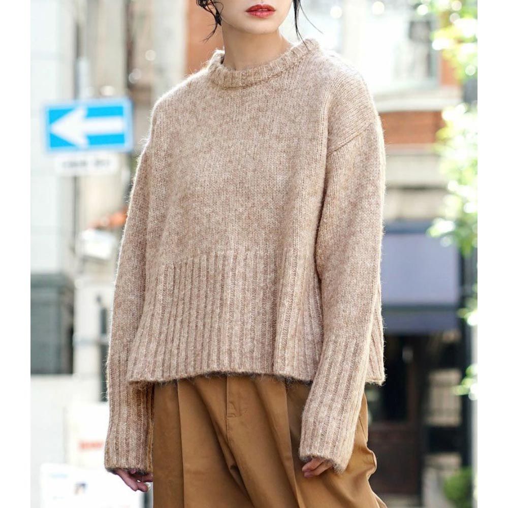日本 zootie - 羊毛感柔軟羅紋寬鬆毛衣-淺棕