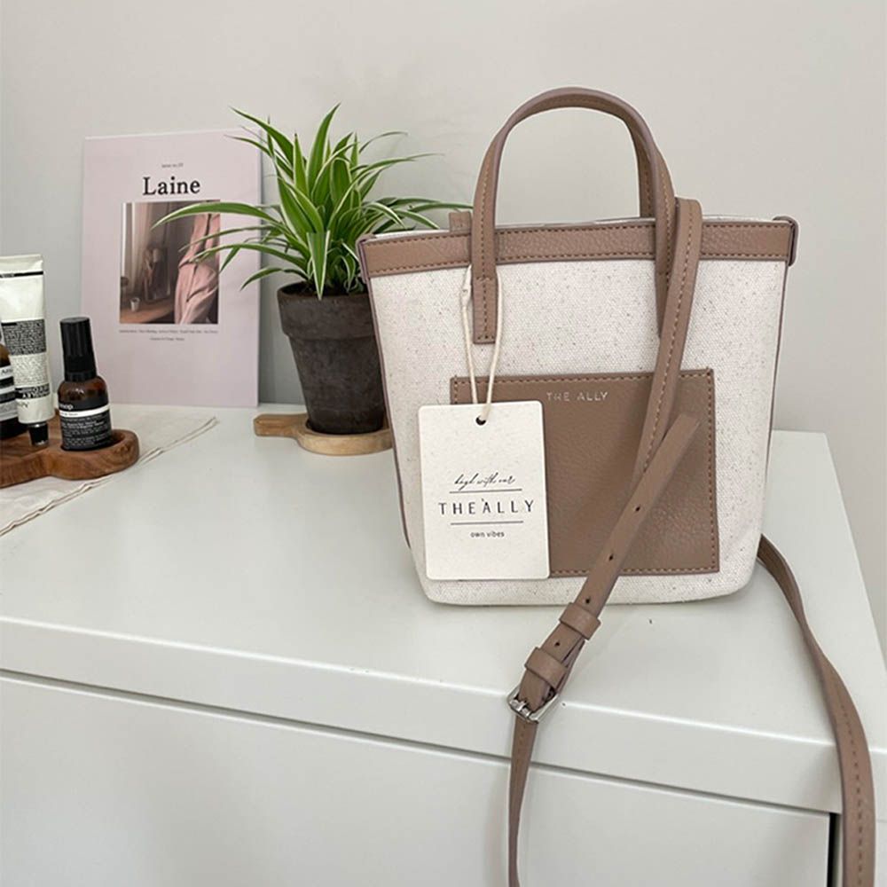 小眾設計  質挺帆布耐裝手提/肩背包 (濃奶茶)