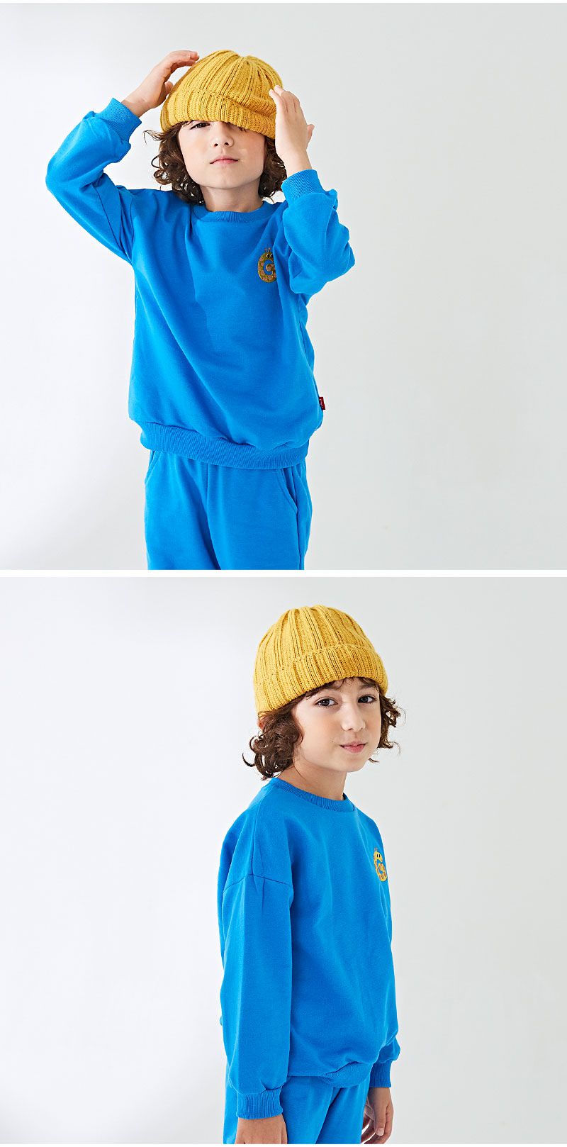 韓國 OZKIZ - 動物刺繡休閒長袖縮口套裝-鱷魚-淺灰