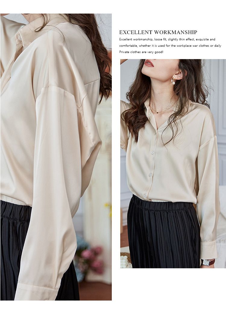 法式氣質長袖襯衫-香檳色
