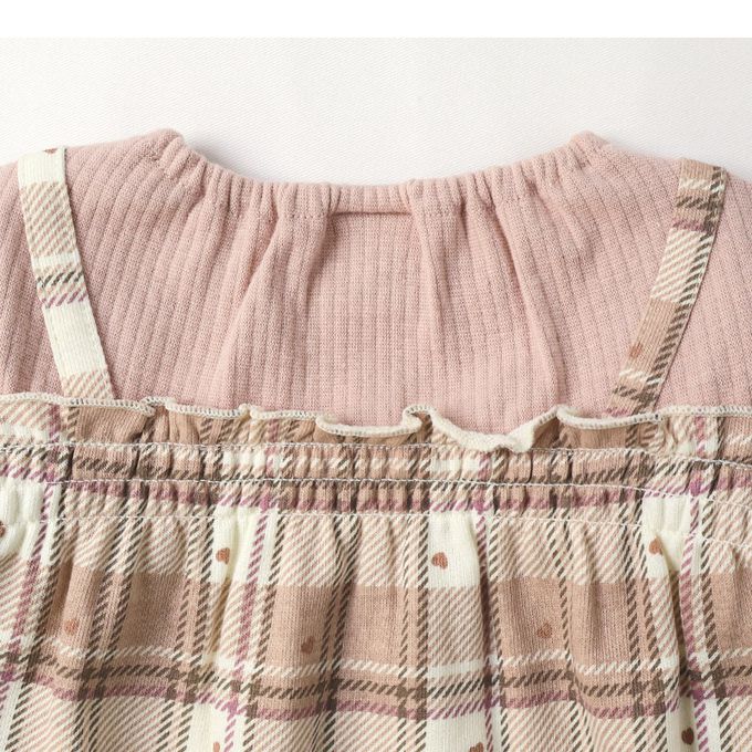 日本 ZOOLAND - 甜蜜愛心假二件格紋長袖上衣-格紋-粉紅