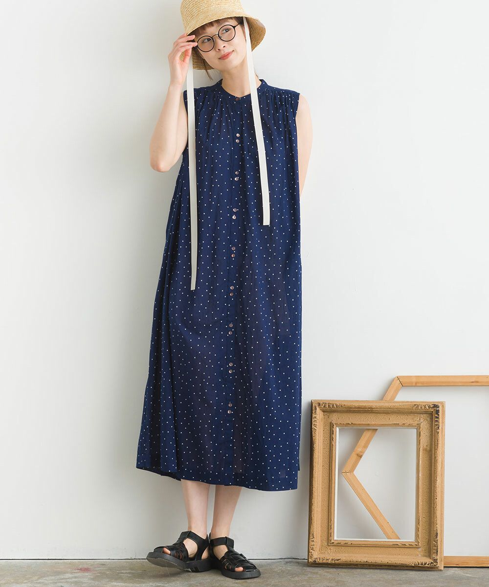 日本女裝代購 - 100%印度棉 涼爽輕盈排扣無袖洋裝-薰衣草