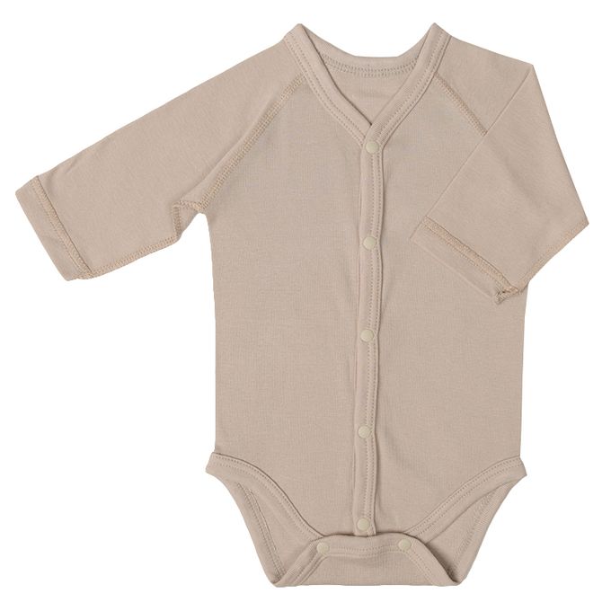 akachan honpo - 長袖有機包屁衣2件組-前開式-咖啡色