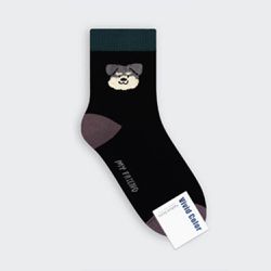 韓國連線 - 韓製動物毛巾繡彈性中筒襪-狗狗-黑 (23-25cm)-1雙