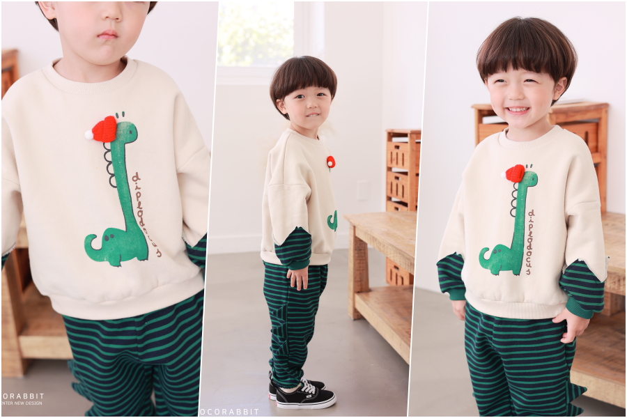 韓國 Coco rabbit - 紅帽腕龍條紋點綴長袖上衣-芥黃