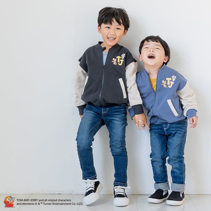 日本 Chil2 - 聯名款 撞色棒球外套/夾克-湯姆貓與傑利鼠-深灰