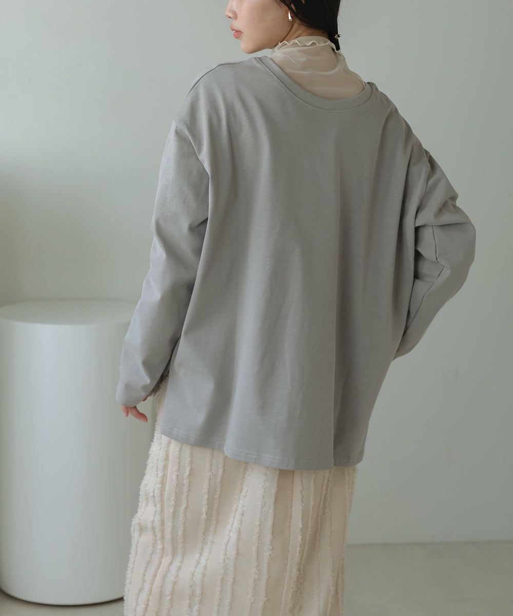 日本 Bab - 100%棉 寬鬆落肩印花長T-深灰