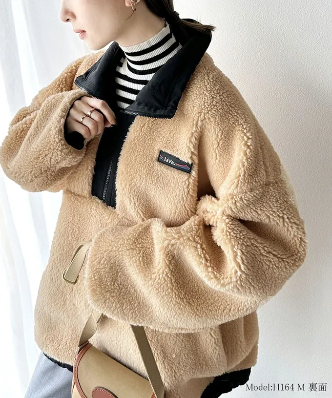 日本 Classical Elf - 山系雙面穿毛絨寬版長袖上衣-橘