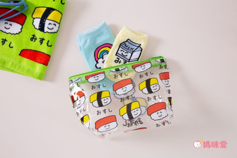 日本 OKUTANI - 童趣日文插畫透明小收納包/化妝包-熊貓-藍 (21x12x9cm)