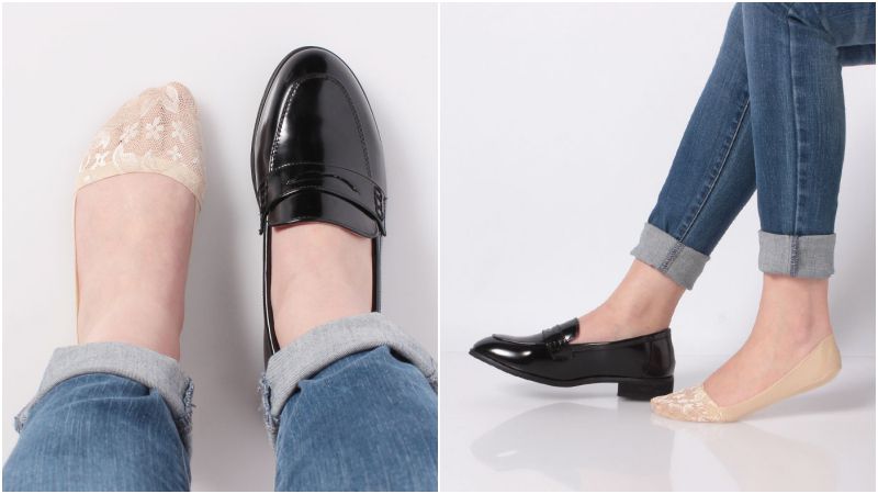 日本 okamoto - 超強專利防滑ㄈ型隱形襪-深履款-米薄紗 (23-25cm)-足底棉混