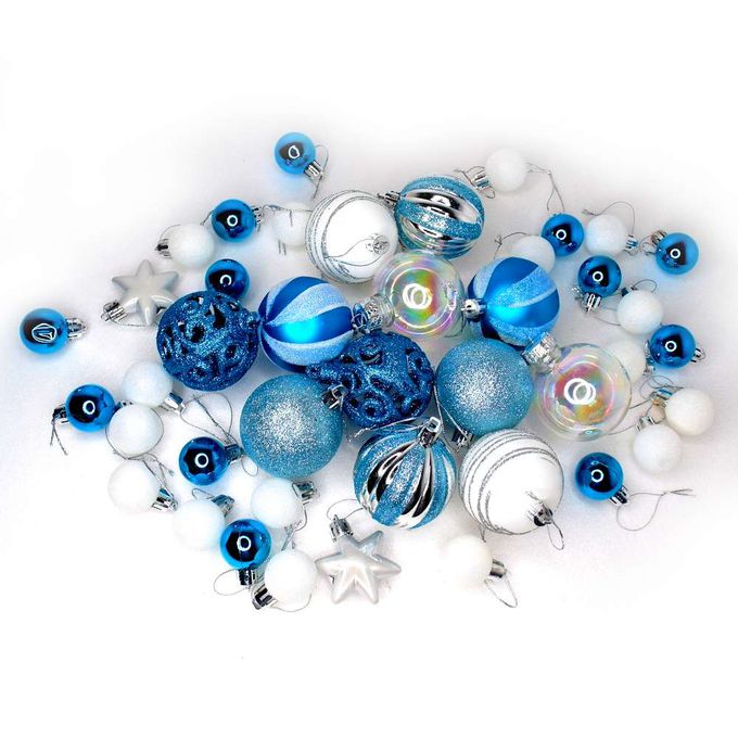 MODACore 摩達客 - 30mm + 60mm造型彩繪球42入吊飾禮盒裝(16格)銀藍色系| 聖誕樹裝飾球飾掛飾