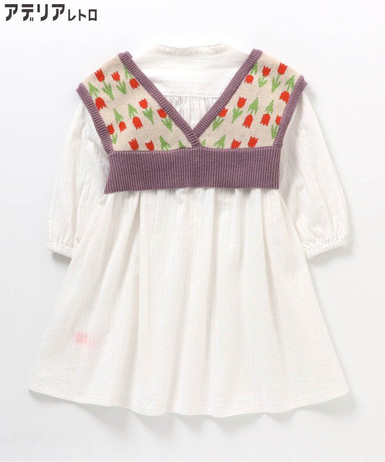 日本 BREEZE - 聯名款 昭和風針織背心x長袖洋裝-優雅鬱金香-黃綠