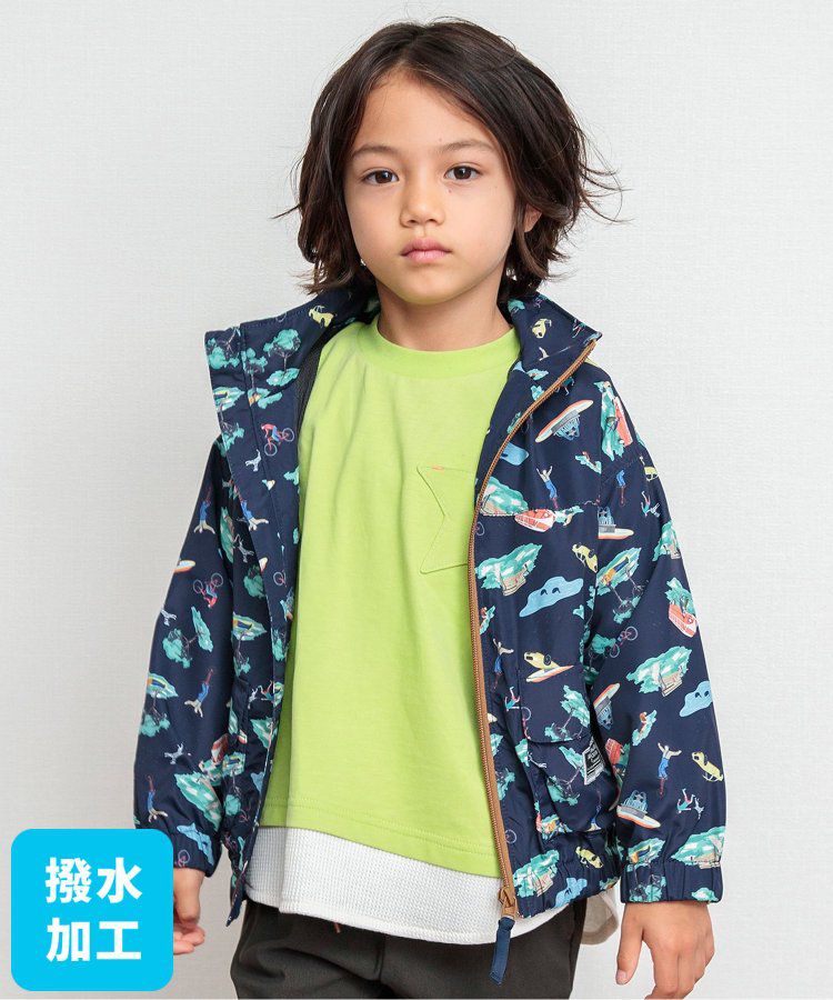 日本 BREEZE - 潑水加工 繽紛連帽防風外套-萊姆
