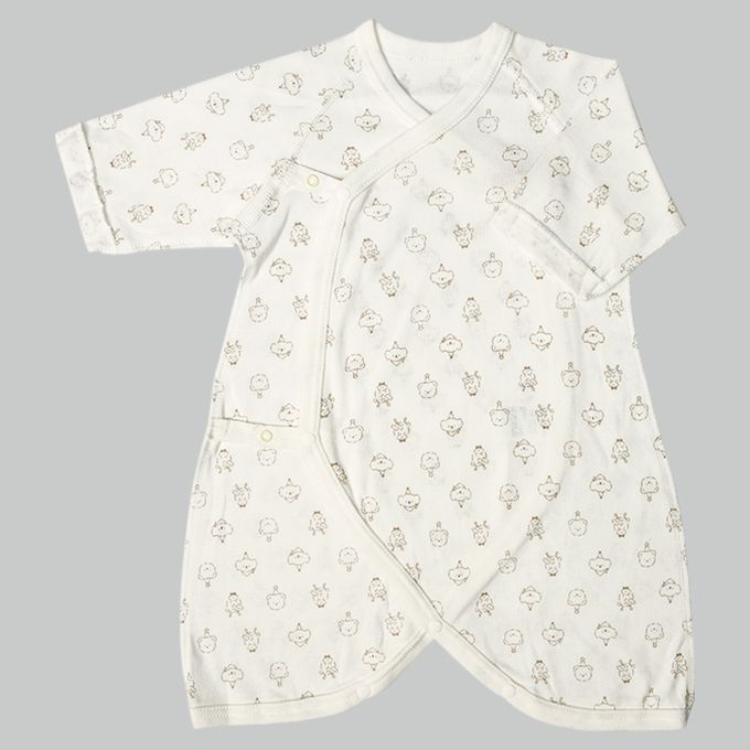 akachan honpo - 長袖蝴蝶裝2件組-按扣款 動物園-米白色 (50~60cm)