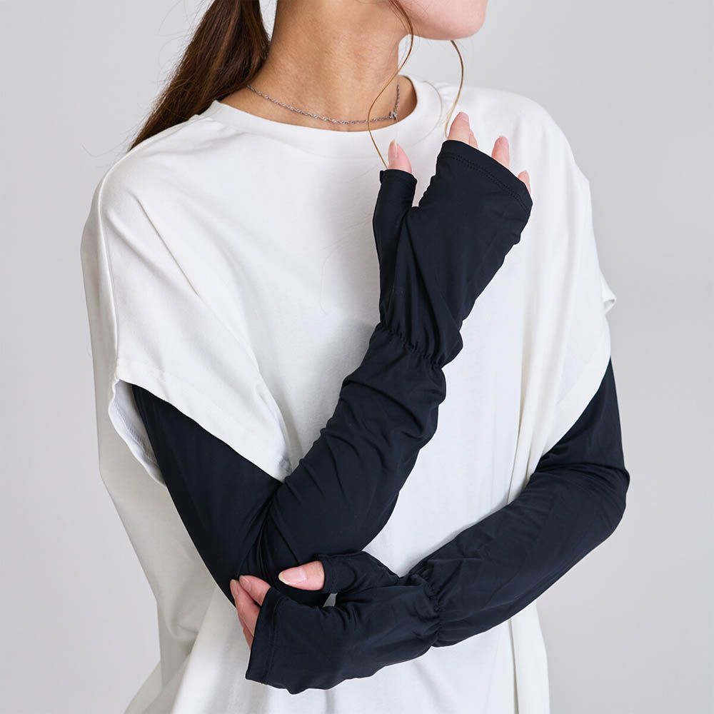 接觸涼感 抗UV露指尖防曬袖套-黑