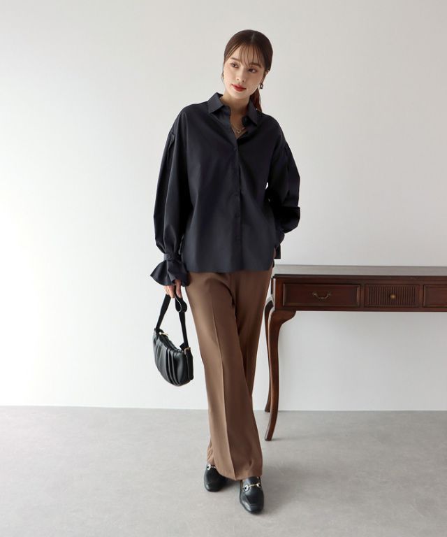 日本 BLUE EAST - 甜美翻領糖果袖襯衫-水藍