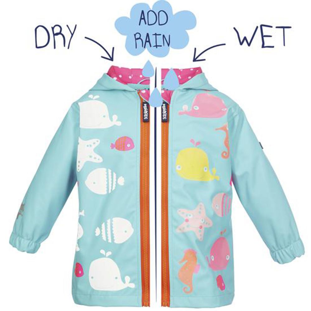 英國 Squid Kids - 厚款變色雨衣-半彩色海星-水藍