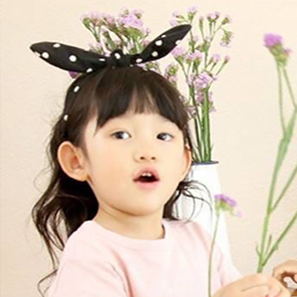 韓國 Mini Dressing - 時尚可愛兔耳朵造型髮帶-黑白點點 (單一尺寸)