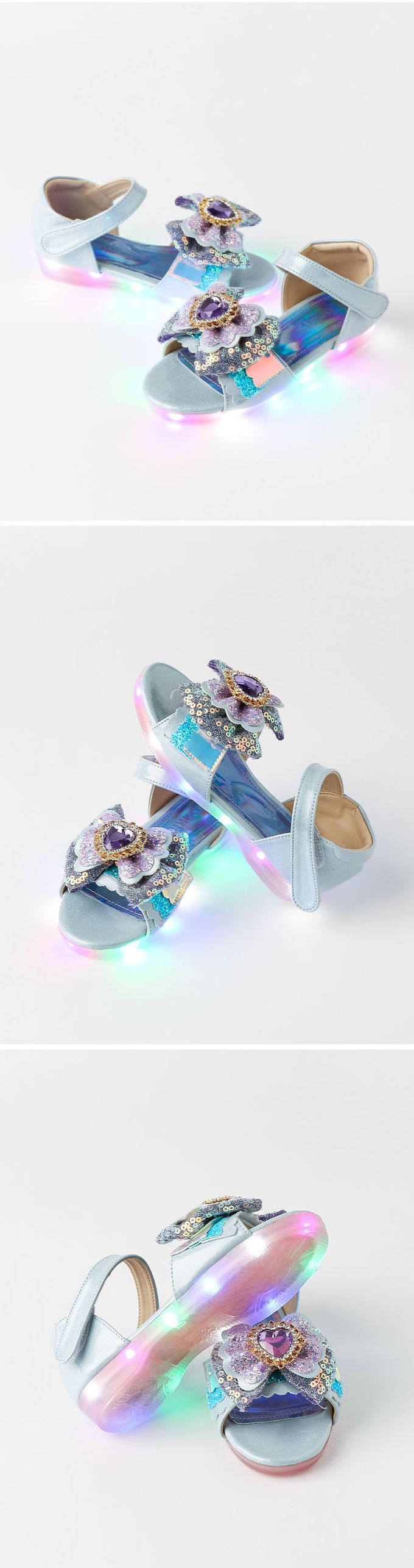 韓國 OZKIZ - (LED)立體愛心寶石蝶結涼鞋-天藍