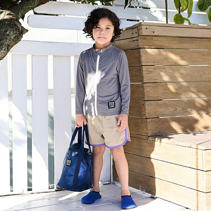 日本 b-ROOM - 網格圓筒沙灘包/玩水包-淺紫 (33x22x22cm)