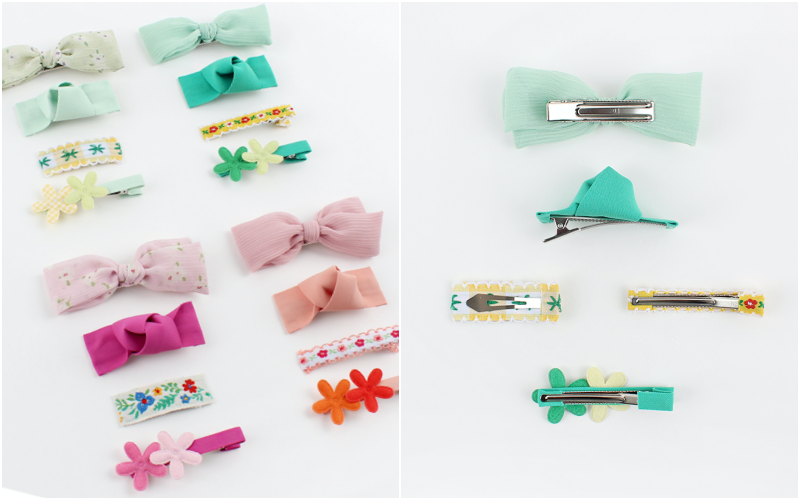 韓國 Cherry Bong Bong - 髮飾4入組-紗質蝴蝶結-蜜桃粉