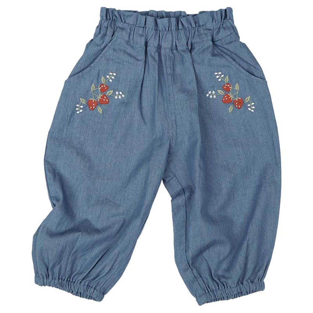 7分褲-平織 刺繡-藍色