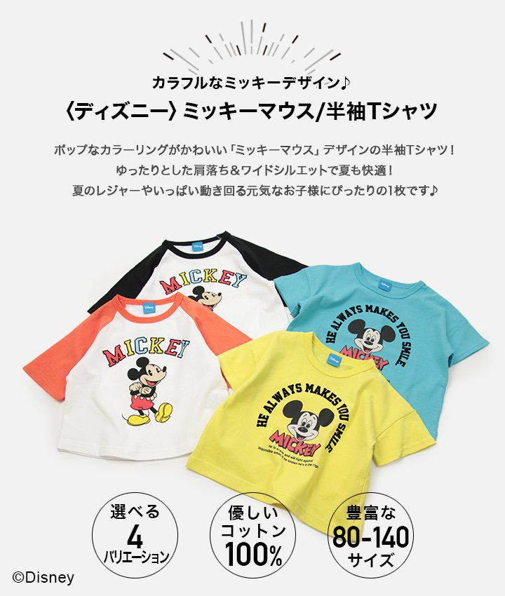 日本 Chil2 - 迪士尼聯名 印花短袖上衣-米奇笑臉-藍綠