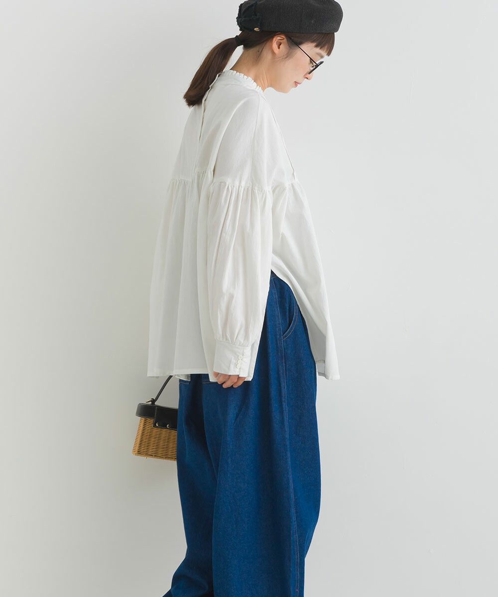 日本女裝代購 - 歐風木耳領2WAY泡泡袖上衣-淺卡其