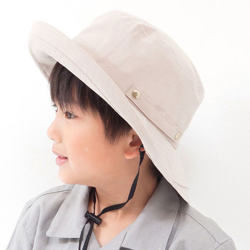 日本 irodori - 【irodori】抗UV可捲收遮陽帽(附防風帽帶)-兒童款-氣質杏 (54cm)-純棉