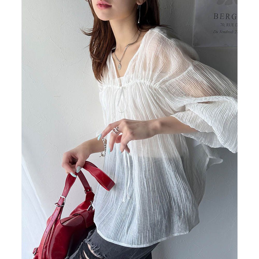 浪漫優美透膚2way長袖罩衫-白