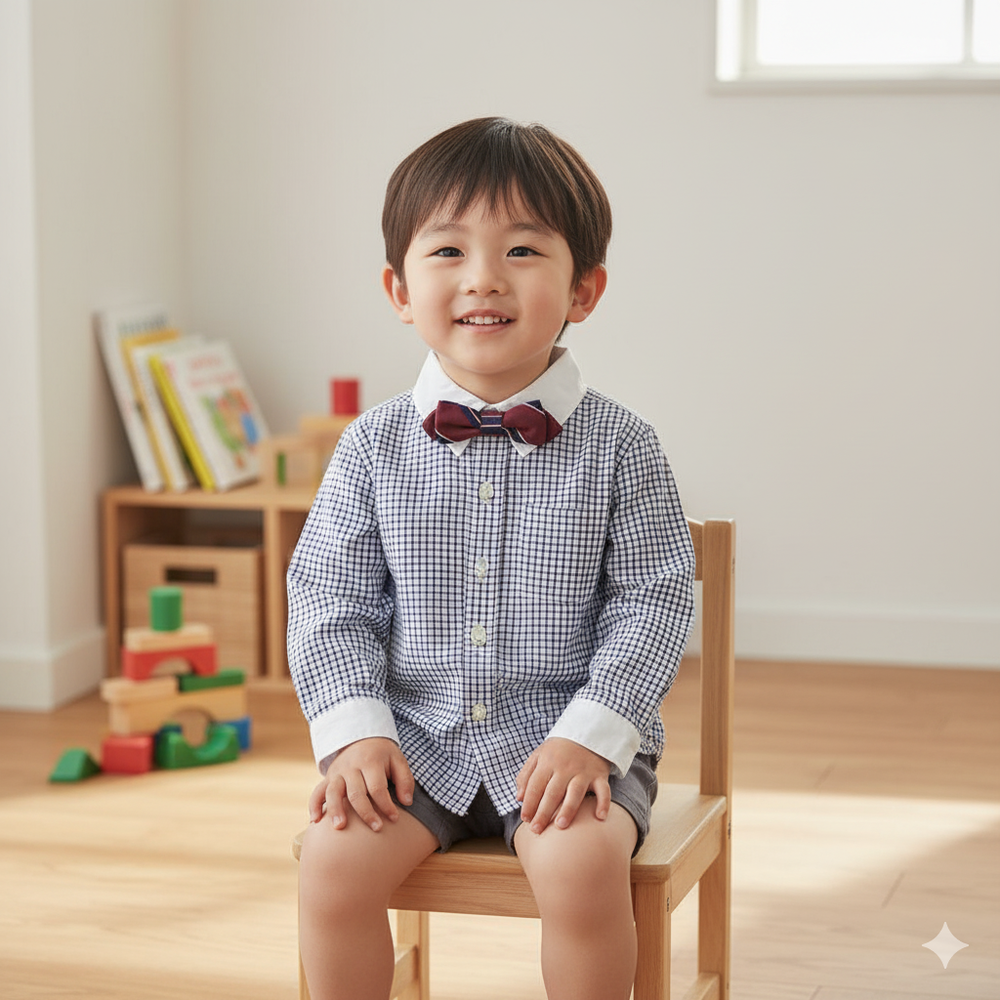 長袖襯衫-附領結-深藍色