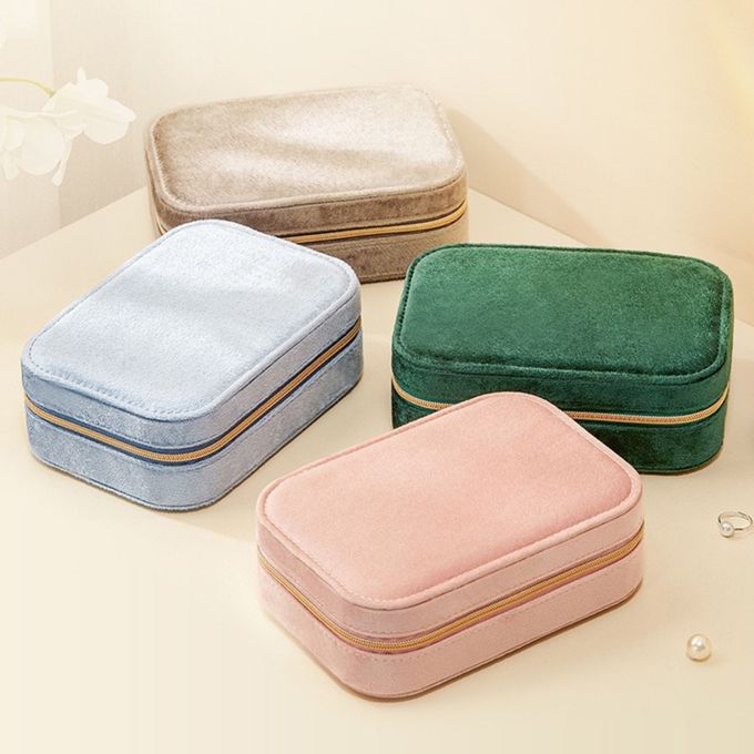 氣質簡約絲絨首飾收納拉鍊盒-攜帶方便