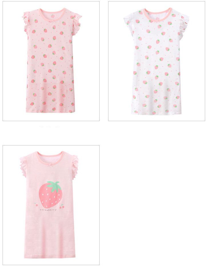 MAMDADKIDS - 竹節棉荷葉袖睡衣/睡裙-滿園草莓-粉色