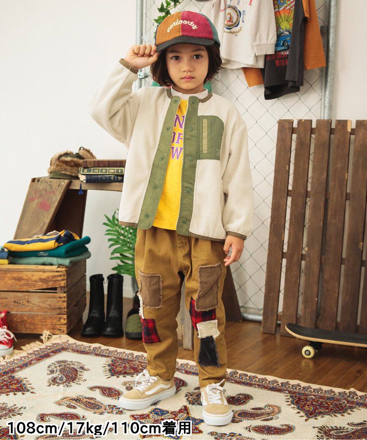 日本 BREEZE - 古著撞色輕質短毛外套-米白x軍綠