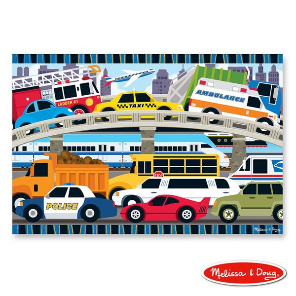 美國瑪莉莎 Melissa & Doug - MD 地板拼圖-可愛都會車潮-24片